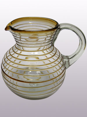 MEXICAN GLASSWARE / Amber Spiral 120 oz Large Bola Pitcher / A classic with a modern twist, this pitcher is adorned with a beautiful amber color spiral.